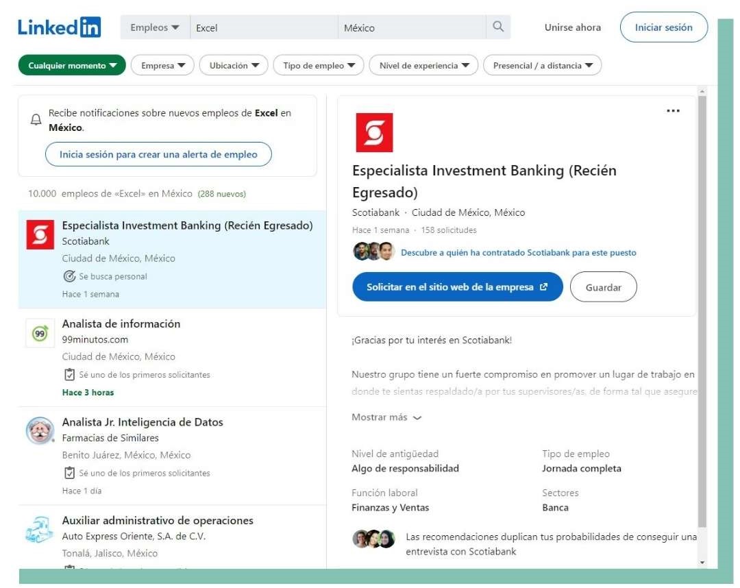 Búsqueda de empleos que piden Excel en LinkedIn